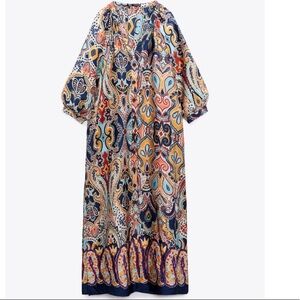 NWT Zara Boho Paisley Floral Print Fluid  MIDI /MaXi Dress